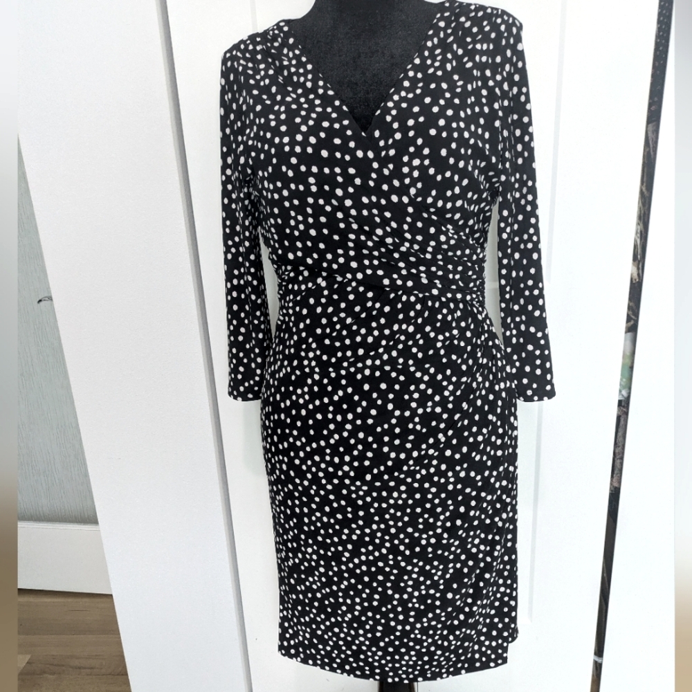 Ralph Lauren Black and White Polka Dot Midi Dress